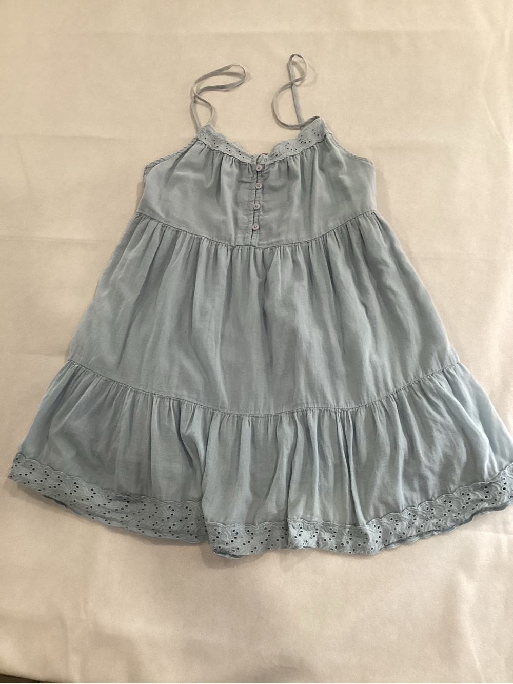 Urban Outfitters Light Blue Tiered Eyelet-Trim Spaghetti-Strap Dress size S 9/20